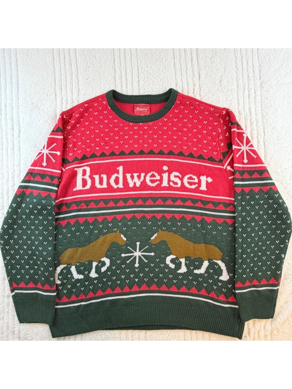Budweiser Clydesdale Christmas Sweater Mens 2XL Red Green Holiday Beer 2010